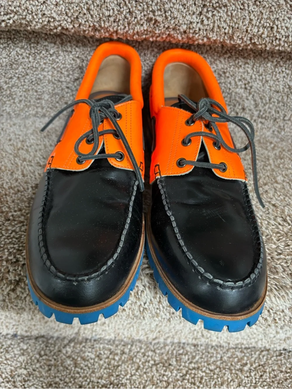 DSQUARED2 Black, Orange and Blue Leather Men’s Boat Shoes